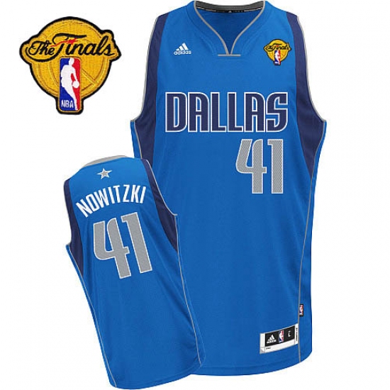 Men's Adidas Dallas Mavericks #41 Dirk Nowitzki Swingman Royal Blue Road Finals Patch NBA Jersey - Ujersey