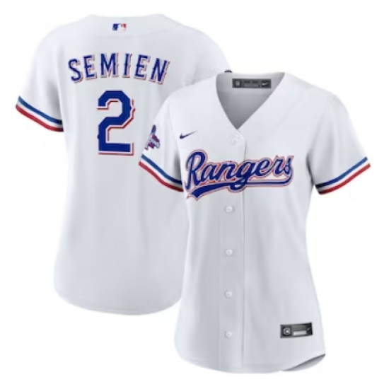 Women's Texas Rangers #2 Marcus Semien Nike White Home 2023 World Series Champions Replica Player Jersey - Ujersey