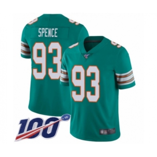 Men's Miami Dolphins #93 Akeem Spence Aqua Green Alternate Vapor Untouchable Limited Player 100th Season Football Jersey - Ujersey