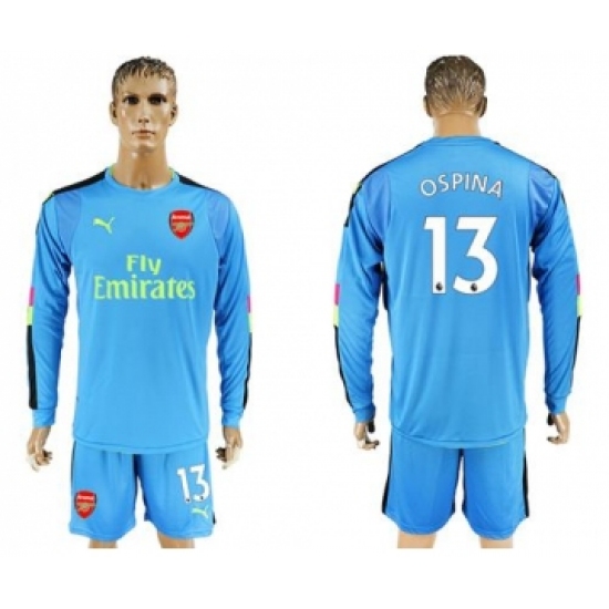Arsenal #13 Ospina Light Blue Long Sleeves Goalkeeper Soccer Club Jersey