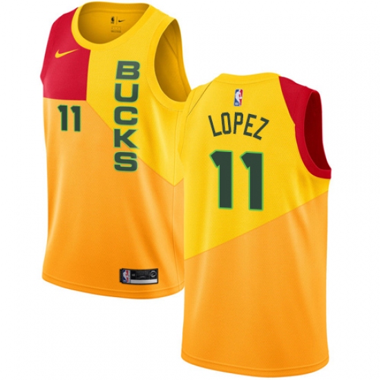 Youth Nike Milwaukee Bucks #11 Brook Lopez Swingman Yellow NBA Jersey - City Edition - Ujersey