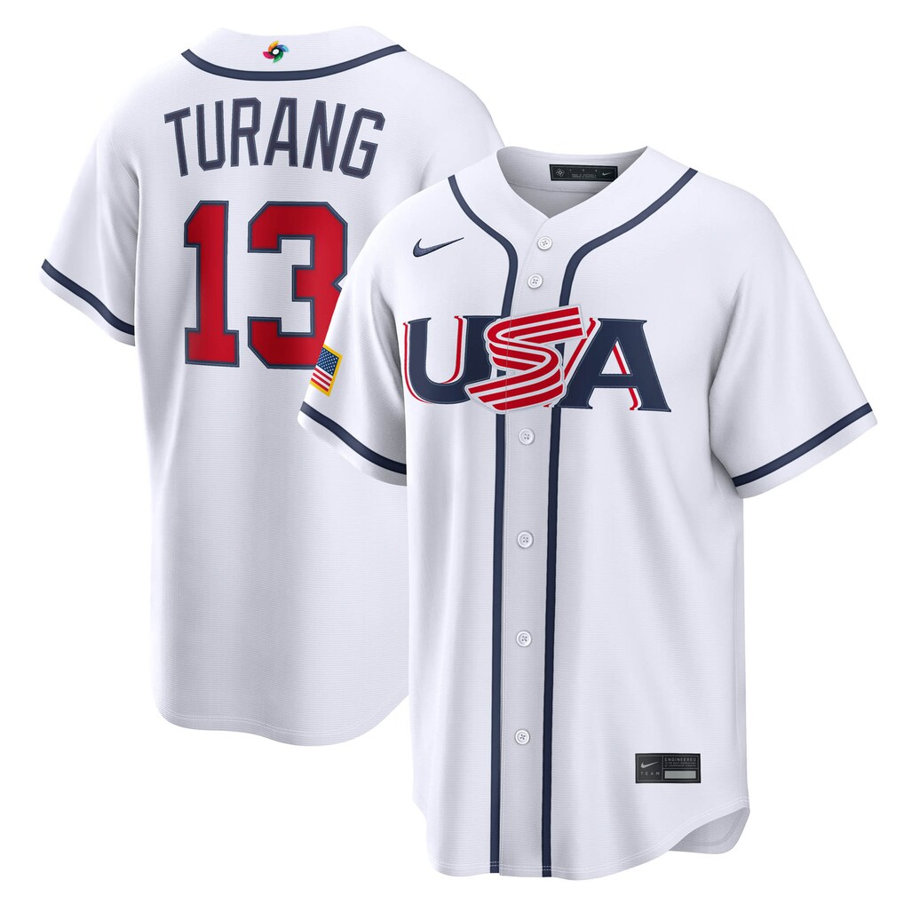 Men's USA Baseball Brice Turang Nike White 2026 World Baseball Classic Home Stadium Jersey - U-jersey