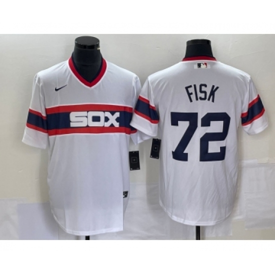 Men's Nike Chicago White Sox #72 Carlton Fisk White Throwback Cool Base Stitched Jersey - Ujersey