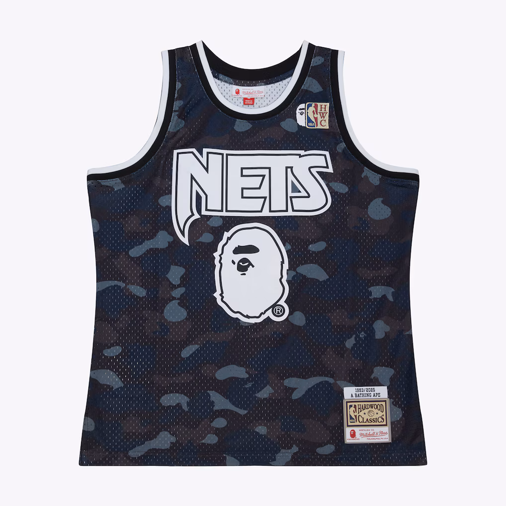 Men's New Jersey Nets Mitchell & Ness x BAPE Black Swingman Jersey