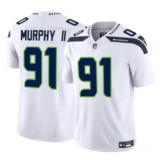 Men's Seattle Seahawks #91 Byron Murphy II White 2024 Draft F.U.S.E Vapor Limited Football Stitched Jersey - Ujersey