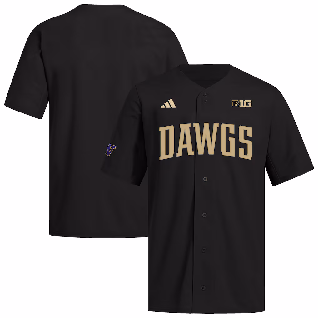 Men's adidas Black Washington Huskies Replica Baseball Jersey - SUjersey01