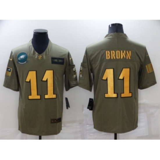Men's Philadelphia Eagles #11 A. J. Brown Olive Gold Salute To Service Limited Stitched Jersey - Ujersey