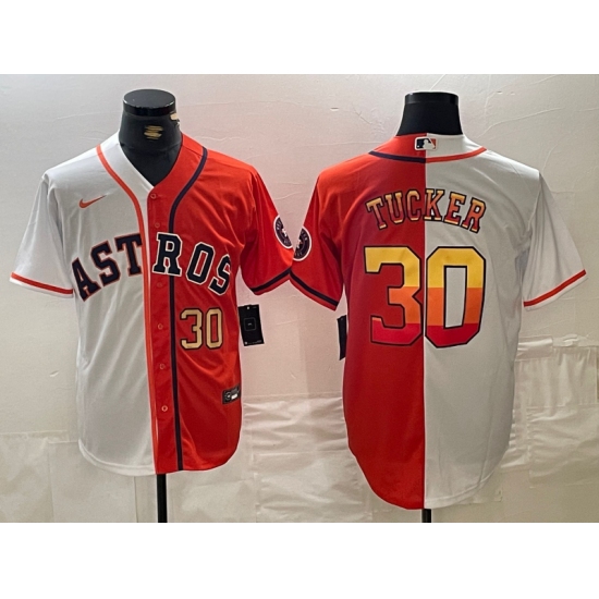 Men's Houston Astros #30 Kyle Tucker White Orange Split Stitched Baseball Jerseys - Ujersey
