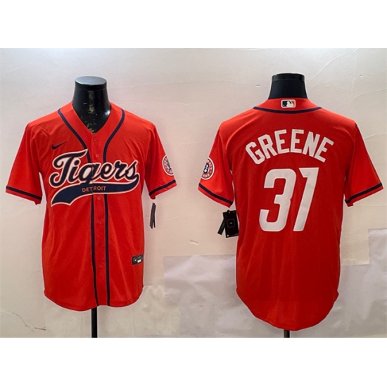 Men's Detroit Tigers #31 Riley Greene Orange With Cool Base Stitched Baseball Jersey - Ujersey