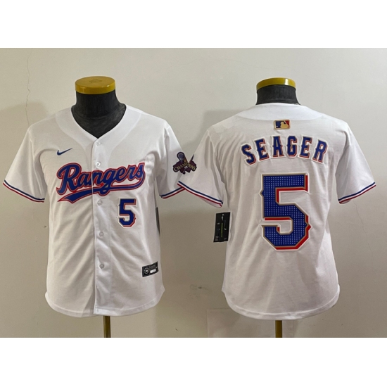 Youth Texas Rangers #5 Corey Seager Number White 2024 Gold Collection Limited Cool Base Jersey - Ujersey