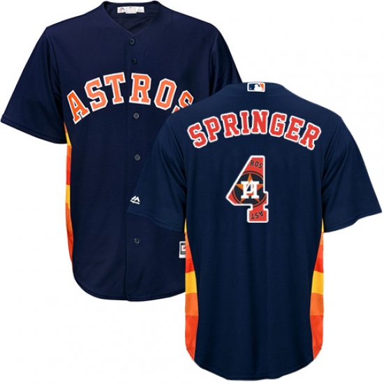Men's Majestic Houston Astros #4 George Springer Authentic Navy Blue Team Logo Fashion Cool Base MLB Jersey - Ujersey