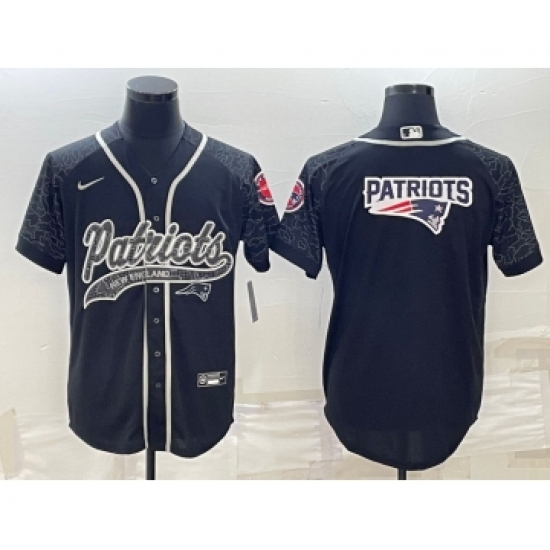 Men's New England Patriots Black Reflective Team Big Logo With Patch Cool Base Stitched Baseball Jersey - Ujersey