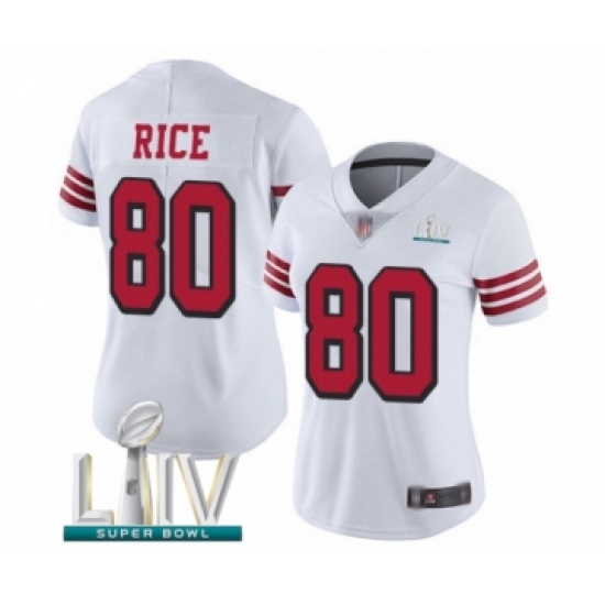Women's San Francisco 49ers #80 Jerry Rice Limited White Rush Vapor Untouchable Super Bowl LIV Bound Football Jersey - Ujersey