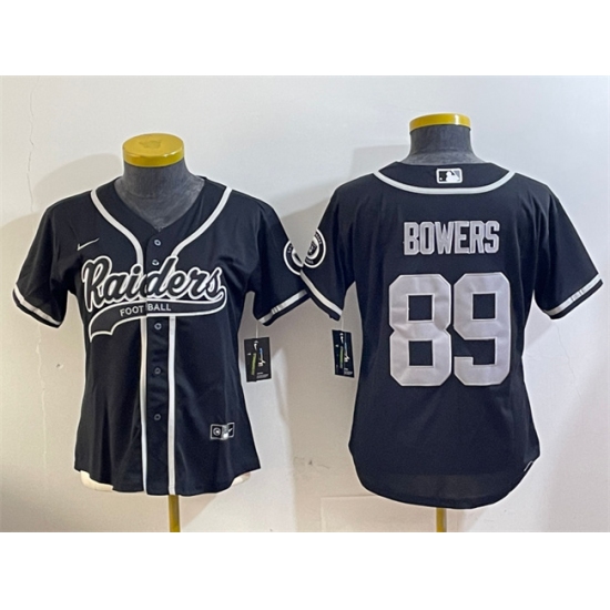 Women's Las Vegas Raiders #89 Brock Bowers Black With Cool Base Stitched Baseball Jersey(Run Small) - Ujersey