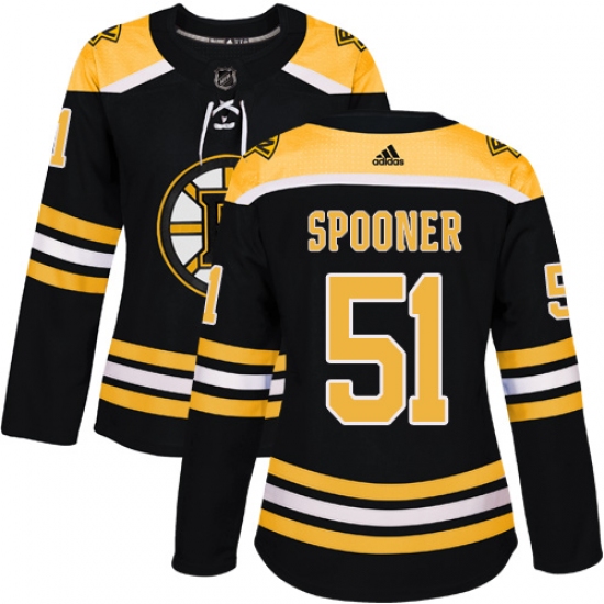 Women's Adidas Boston Bruins #51 Ryan Spooner Premier Black Home NHL Jersey - Ujersey