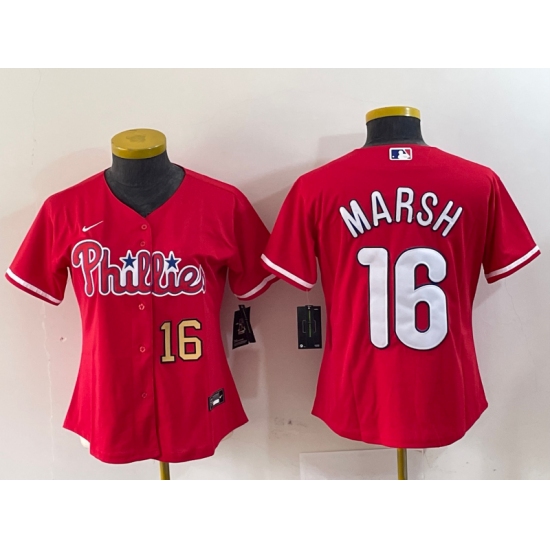 Women's Philadelphia Phillies #16 Brandon Marsh Red Stitched Cool Base Jerseys