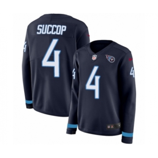 Women's Nike Tennessee Titans #4 Ryan Succop Limited Navy Blue Therma Long Sleeve NFL Jersey - Ujersey