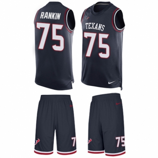 Men's Nike Houston Texans #75 Martinas Rankin Limited Navy Blue Tank Top Suit NFL Jersey - Ujersey