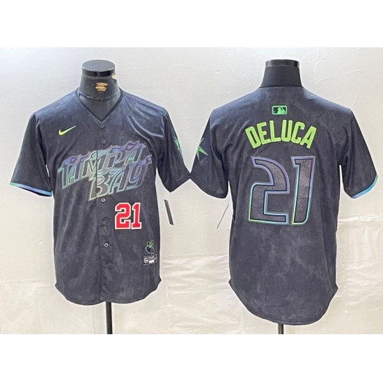 Men's Tampa Bay Rays #21 Jonny DeLuca Number Charcoal 2024 City Connect Limited Stitched Jerseys - Ujersey