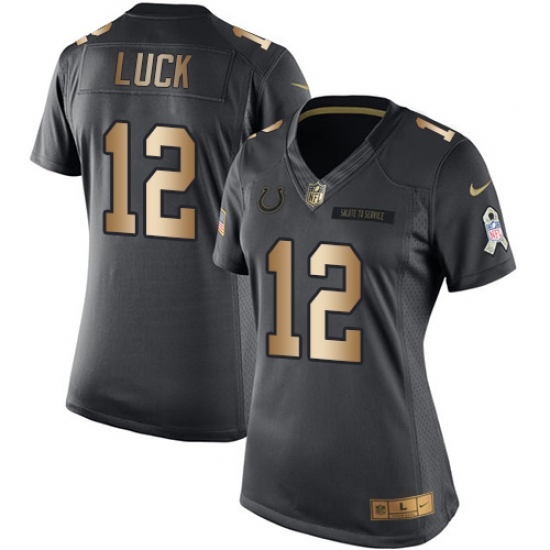Women's Nike Indianapolis Colts #12 Andrew Luck Limited Black/Gold Salute to Service NFL Jersey - Ujersey