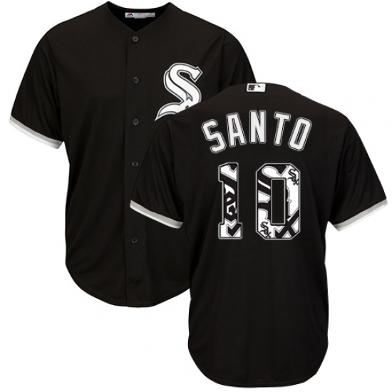 Men's Majestic Chicago White Sox #10 Ron Santo Authentic Black Team Logo Fashion Cool Base MLB Jersey - Ujersey