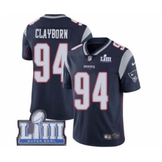 Men's Nike New England Patriots #94 Adrian Clayborn Navy Blue Team Color Vapor Untouchable Limited Player Super Bowl LIII Bound NFL Jersey - Ujersey
