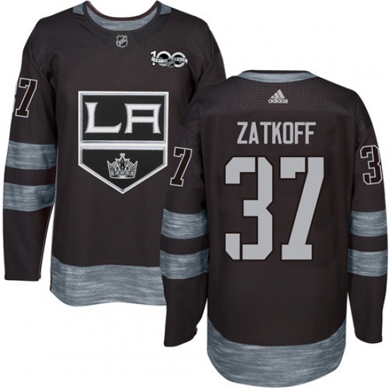 Men's Adidas Los Angeles Kings #37 Jeff Zatkoff Authentic Black 1917-2017 100th Anniversary NHL Jersey