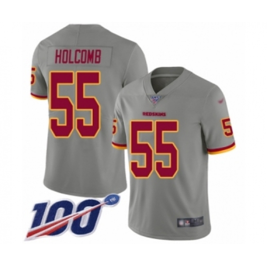 Men's Washington Redskins #55 Cole Holcomb Limited Gray Inverted Legend 100th Season Football Jersey