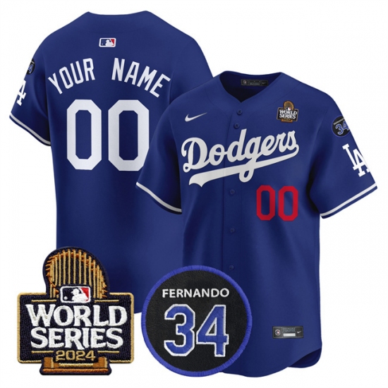 Men's Los Angeles Dodgers ACTIVE PLAYER Custom Royal 2024 World Series With Fernando Memorial Patch Limited Stitched Baseball Jersey - Ujersey