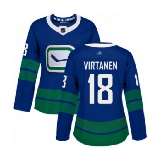 Women's Vancouver Canucks #18 Jake Virtanen Authentic Royal Blue Alternate Hockey Jersey - Ujersey