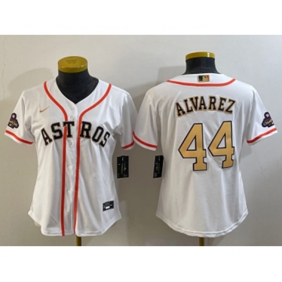 Women's Houston Astros #44 Yordan Alvarez 2023 White Gold World Serise Champions Cool Base Stitched Jersey - Ujersey