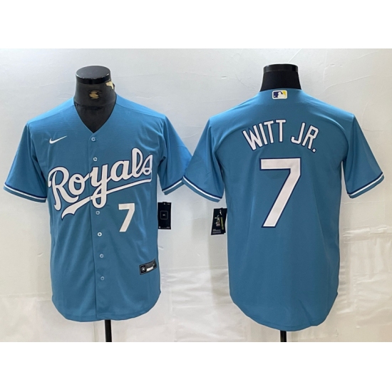 Men's Kansas City Royals #7 Bobby Witt Jr Number Light Blue Cool Base Stitched Jerseys - Ujersey