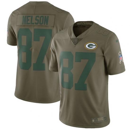 Youth Nike Green Bay Packers #87 Jordy Nelson Limited Olive 2017 Salute to Service NFL Jersey - Ujersey