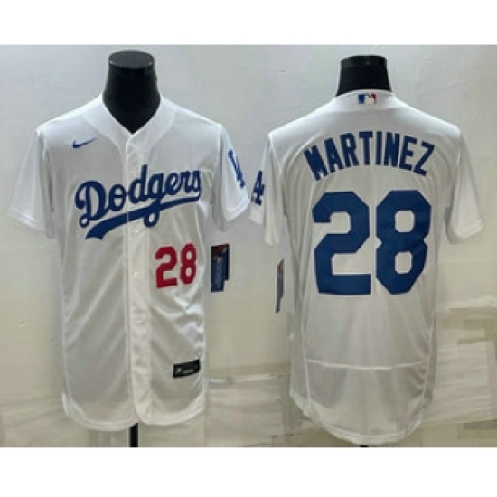 Men's Los Angeles Dodgers #28 JD Martinez Number White Flex Base Stitched Baseball Jersey - Ujersey