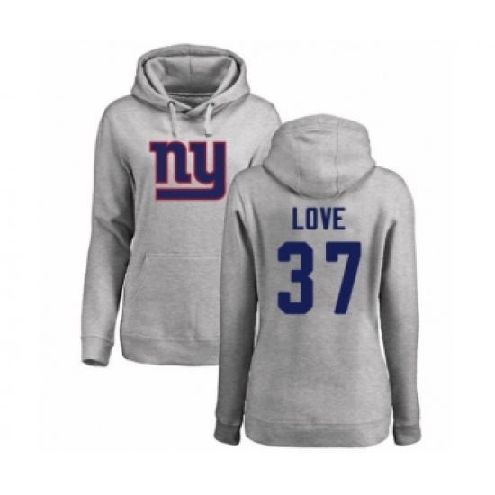 Football Women's New York Giants #37 Julian Love Ash Name & Number Logo Pullover Hoodie - Ujersey