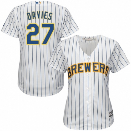 Women's Majestic Milwaukee Brewers #27 Zach Davies Replica White Home Cool Base MLB Jersey - Ujersey
