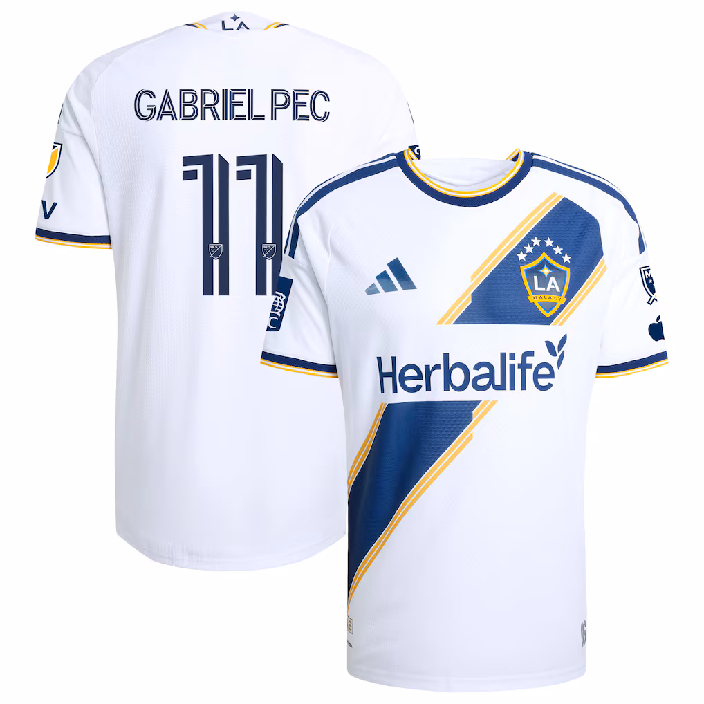 Men's LA Galaxy Gabriel Pec adidas White 2026 The VeloCITY Kit On-Field Authentic Patch Jersey - ujerseystore