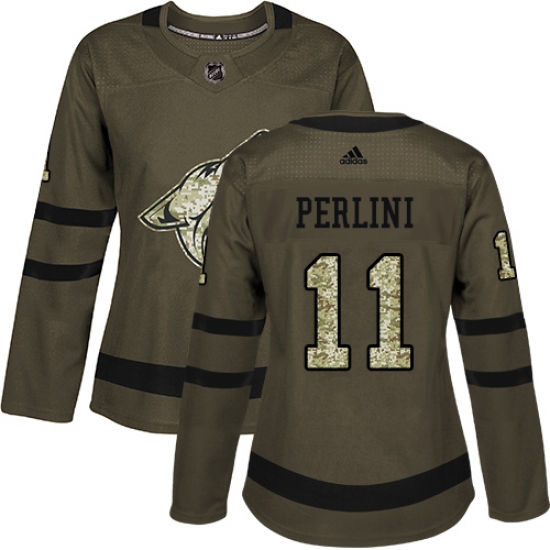 Women's Adidas Arizona Coyotes #11 Brendan Perlini Authentic Green Salute to Service NHL Jersey