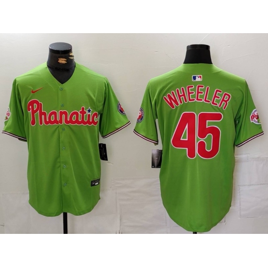 Men's Philadelphia Phillies #45 Zack Wheeler Green With Stitched Cool Base Nike Jersey - Ujersey