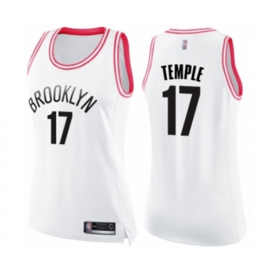 Women's Brooklyn Nets #17 Garrett Temple Swingman White Pink Fashion Basketball Jersey - Ujersey