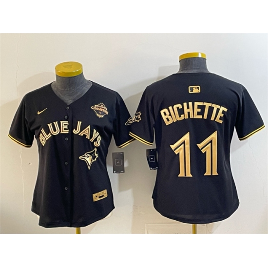 Women's Toronto Blue Jays #11 Bo Bichette Black Gold 2025 American League Champions Limited Stitched Baseball Jersey(Run Small)