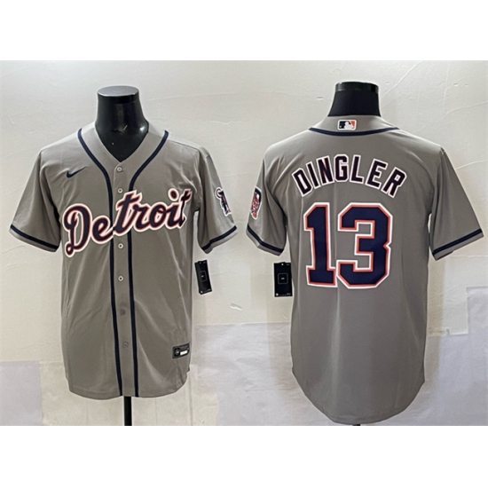 Men's Detroit Tigers #13 Dillon Dingler Gray Cool Base Stitched Baseball Jersey - Ujersey