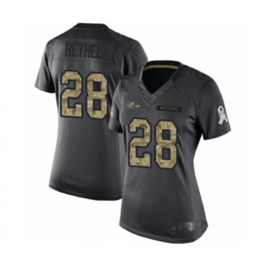 Women's Baltimore Ravens #28 Justin Bethel Limited Black 2016 Salute to Service Football Jersey - Ujersey