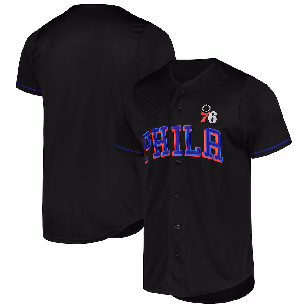 Men's Philadelphia 76ers Fanatics Black Pop Baseball Jersey - Ujersey Shop