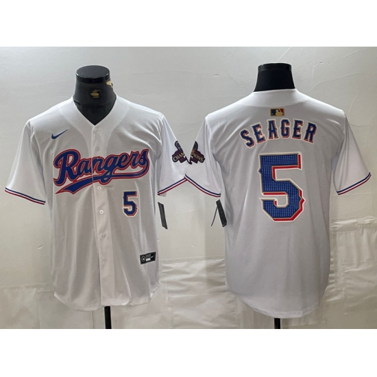 Men's Texas Rangers #5 Corey Seager Number White 2024 Gold Collection Limited Cool Base Jersey - Ujersey