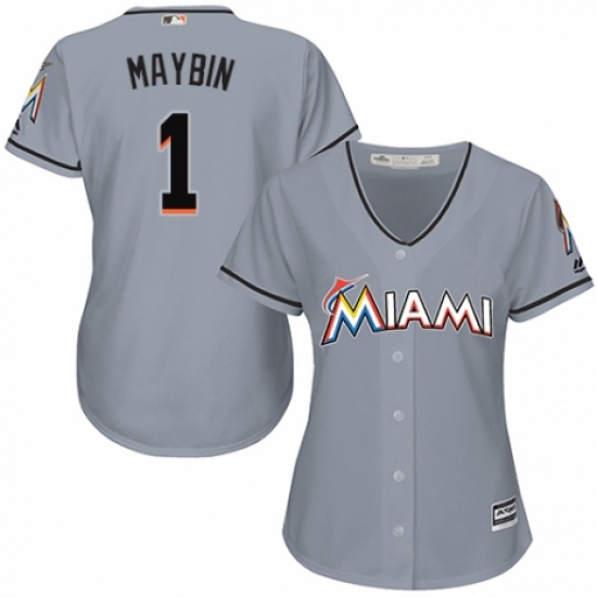 Women's Majestic Miami Marlins #1 Cameron Maybin Authentic Grey Road Cool Base MLB Jersey - Ujersey