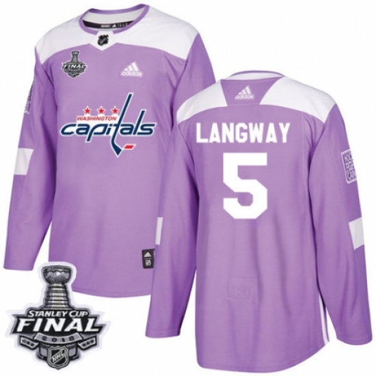 Youth Adidas Washington Capitals #5 Rod Langway Authentic Purple Fights Cancer Practice 2018 Stanley Cup Final NHL Jersey - Ujersey