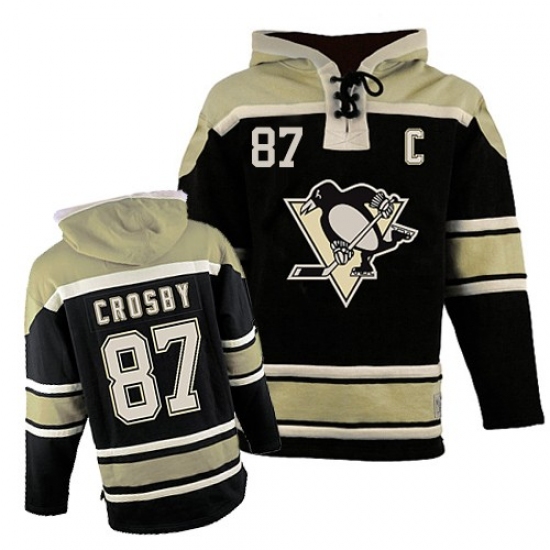 Youth Old Time Hockey Pittsburgh Penguins #87 Sidney Crosby Premier Black Sawyer Hooded Sweatshirt NHL Jersey - Ujersey