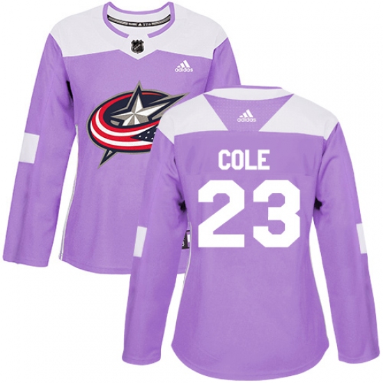 Women's Adidas Columbus Blue Jackets #23 Ian Cole Authentic Purple Fights Cancer Practice NHL Jersey - Ujersey