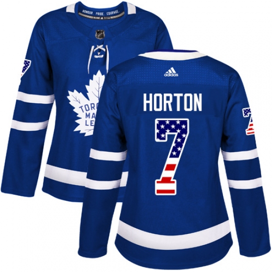 Women's Adidas Toronto Maple Leafs #7 Tim Horton Authentic Royal Blue USA Flag Fashion NHL Jersey - Ujersey